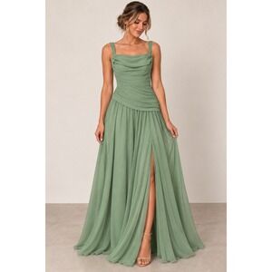 Fashion Classic Maxi Dress Women Size 8 Sage Green New Corset Back Chiffon Gown